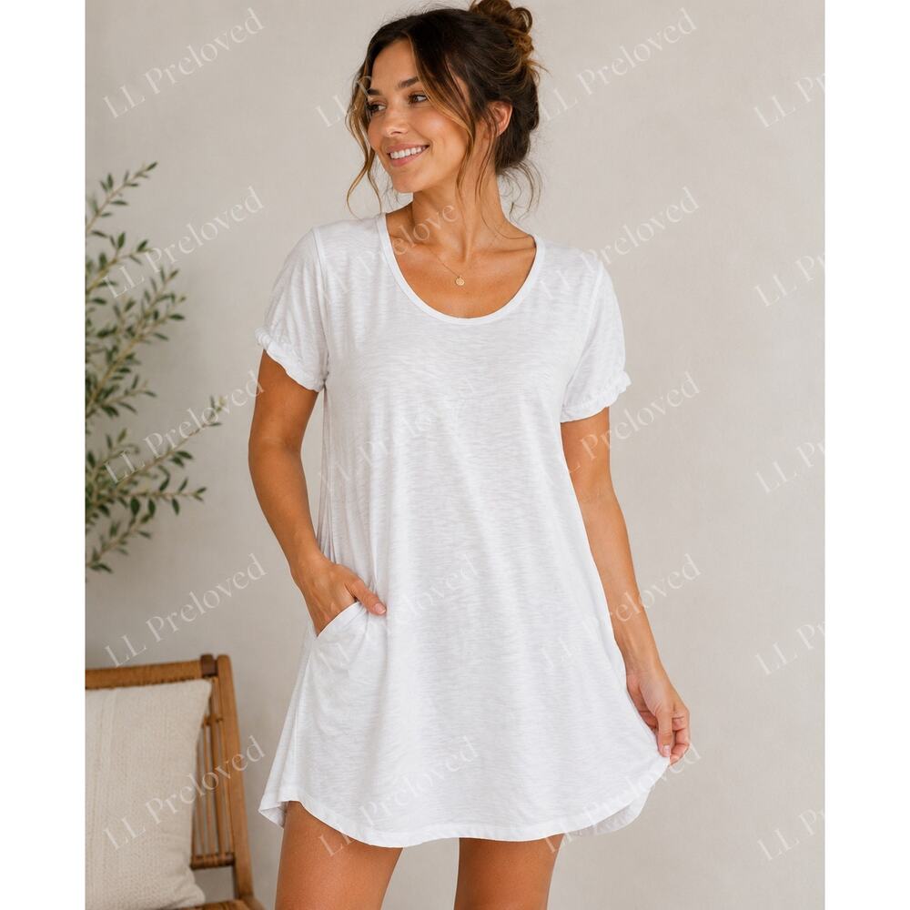 James Perse White T Shirt Dress Size 3 Cotton Modal Puff Sleeve Casual